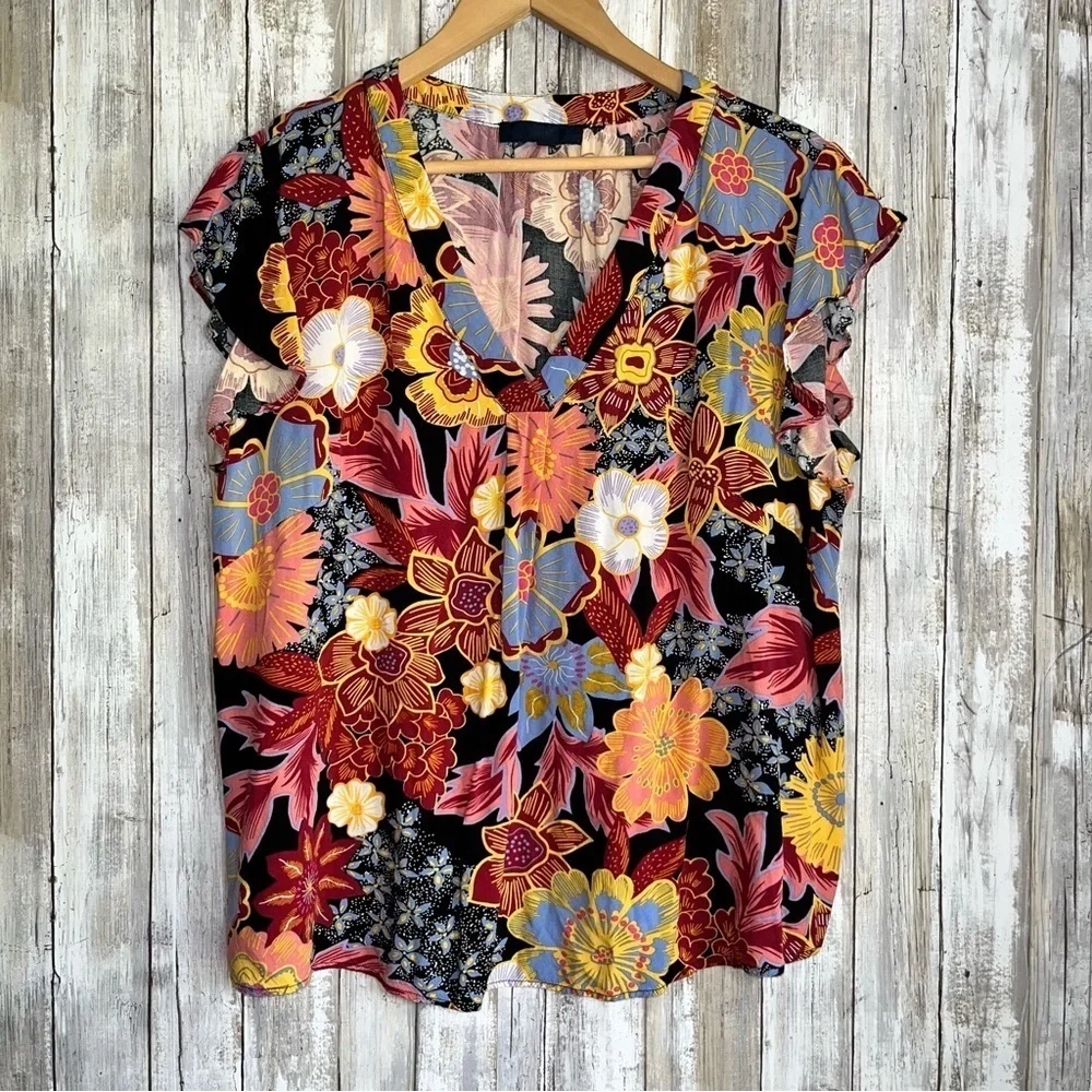 Rachel Rachel Roy Floral Boho Flutter Sleeve Rayon Blouse 1X Plus - Picture 1 of 4